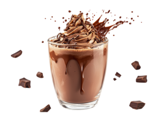 Delicious Chocolate Drink with Whipped Cream and Splash Isolated on transparent background