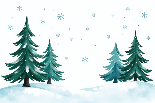 hand painted pine trees snow fall white background winter wonderland scene christmas decoration holiday decor