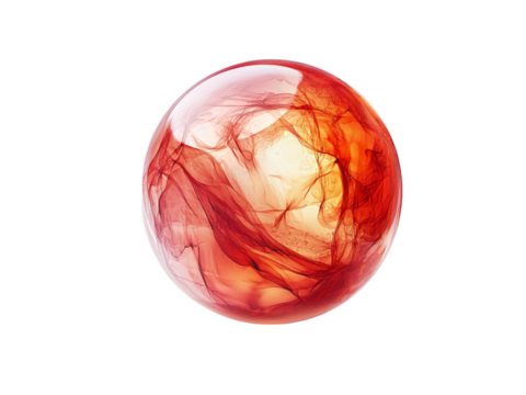 Vibrant Red Abstract Sphere with Fluid Swirls Isolated on transparent background