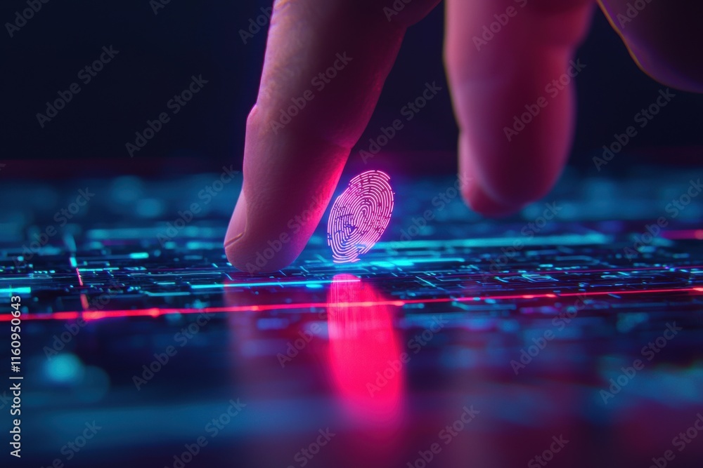 Aufkleber digital fingerprint touching interface with futuristic elements