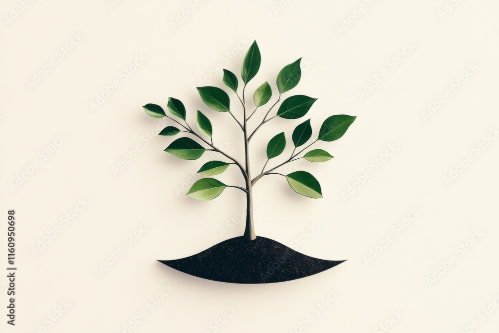 Poster a clean depiction of a tree sprouting new leaves, with simple lines and soft gradients