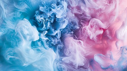 Obraz premium The image is a colorful, abstract painting of smoke with blue, pink