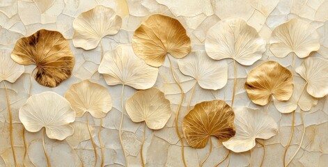 Elegant Decorative Wall Art with Golden Leaves and Textured Background