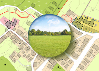 LAND PLOT MANAGEMENT - BUILDING PERMIT CONCEPT with fictional General Urban Plan, zoning...