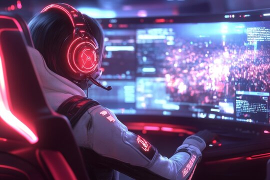 A cyberpunk-inspired scene of a programmer in a neon-lit room, their code flowing into a city and transforming it, symbolizing digital impact