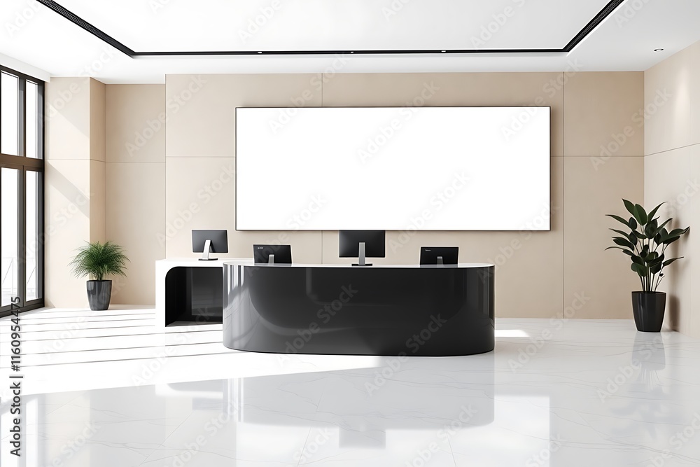 Poster modern reception area: a sleek and minimalist reception area, showcasing a contemporary design with 