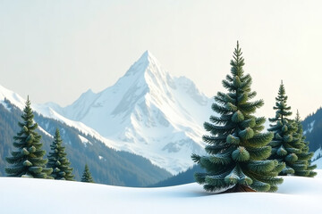 Fototapeta premium mountain landscape features isolated spruce trees light background fir trees surrounding christmas tree