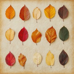 Fototapeta premium Colorful Autumn Leaves Displayed on Natural Textured Background