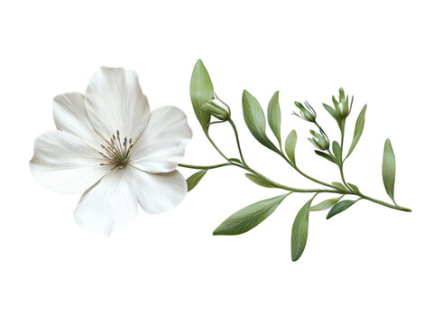 Elegantly Simple White Flower with Green Leaves Isolated on transparent background