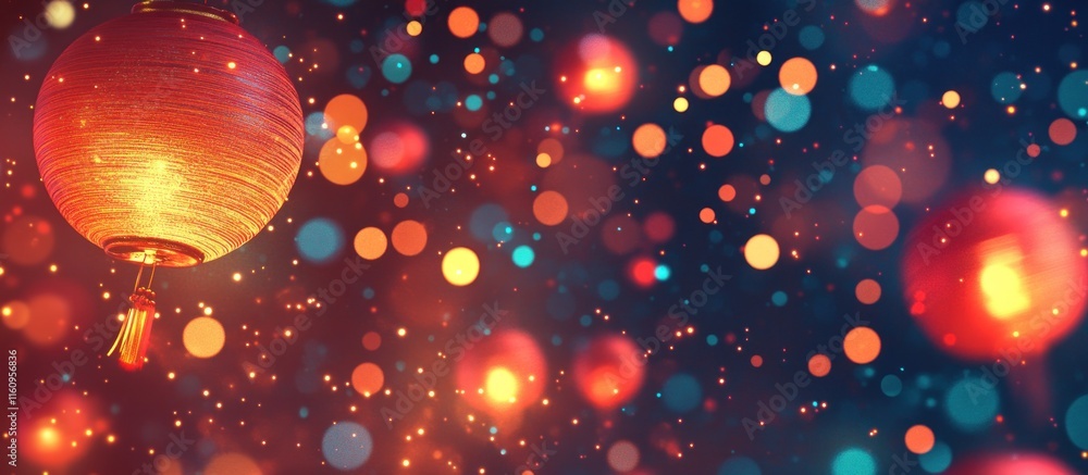 Poster illuminated lantern against a bokeh backdrop.