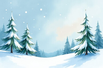 Naklejka premium pine trees stand white winter sky soft watercolor christmas new year artwork