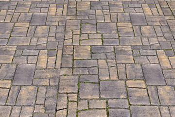 GREY CONCRETE DRAINING FLOORING BLOCKS WITH GRASS permeable to rain water used for sidewalks and parking areas