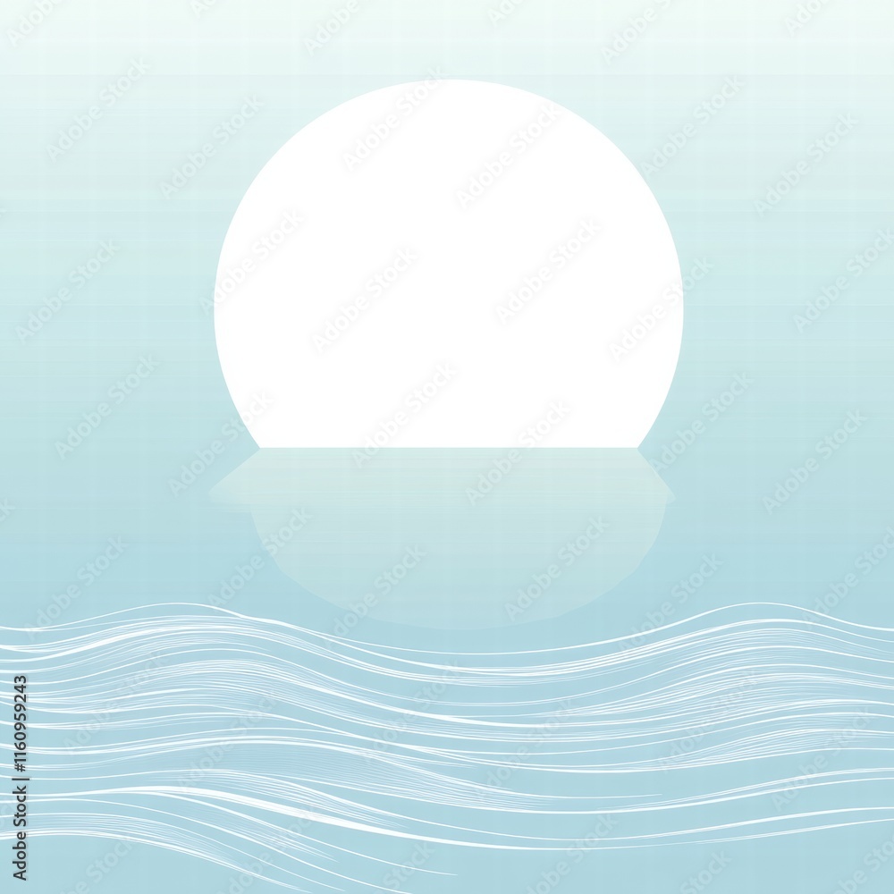 Poster stylized sun setting over soft waves creates serene horizon line for clear messaging. generative ai