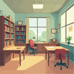 University Library Illustration vector design, Students in University Library vector design