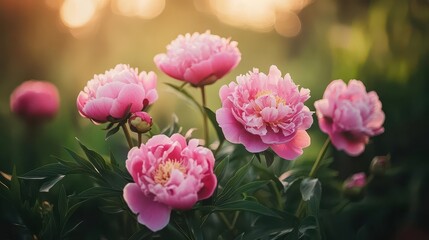 Fototapeta premium vibrant pink peonies in full bloom macro photography of fresh spring flowers with delicate petals and soft natural light creating dreamy atmosphere