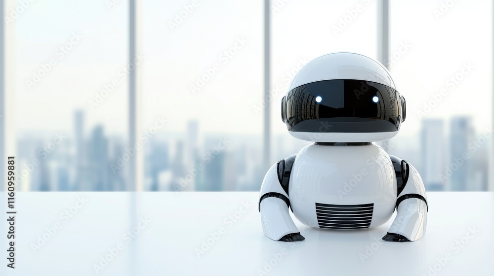 Poster futuristic ai powered robot assistant designed to support business automation productivity and innov