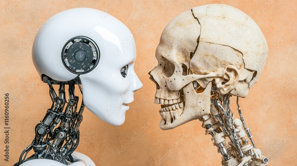 Aufkleber futuristic innovation expo showcasing advanced robots and cyborg technology an exhibition of cutting