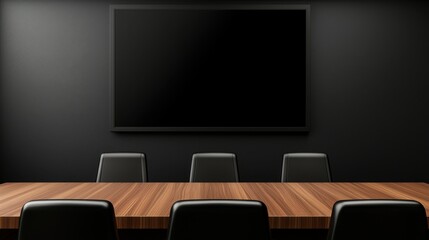 This image depicts a sleek and modern high tech boardroom designed for corporate meetings and AI powered presentations