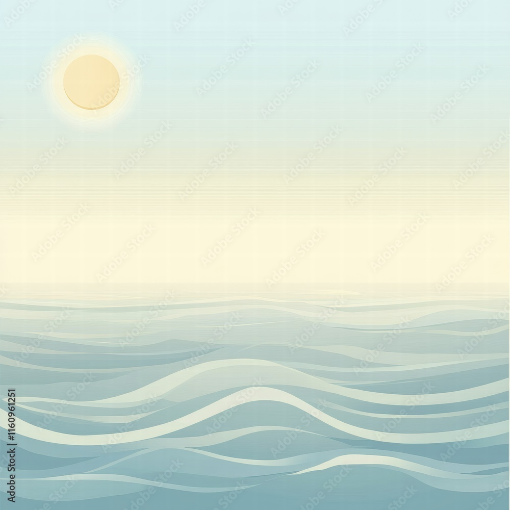 Aufkleber stylized sun over soft waves creates a calm and serene horizon landscape with ample space for text. 