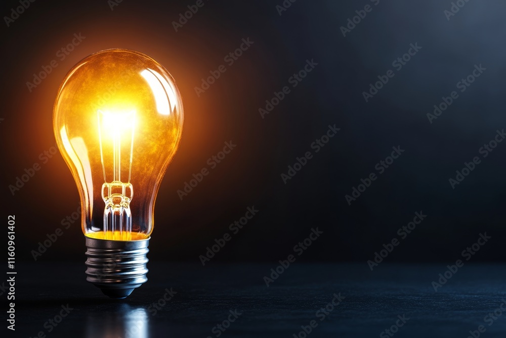 Poster a flat design of a glowing light bulb emerging from a dim background, representing innovative improv