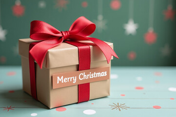 ribbon gift features merry christmas message customizable text cute backdrop holiday