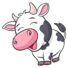 Cute cow animal illustration on isolated white background, cool for stickers, logos, t-shirts, coloring books, etc.