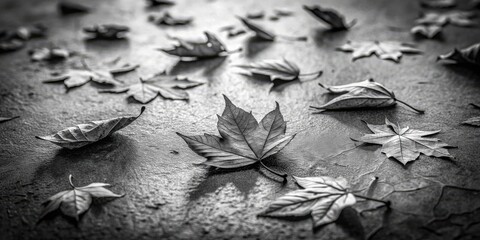 A collection of fallen leaves, each with unique veins and textures, creates a delicate, monochromatic symphony of nature's artistry.