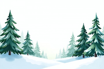 Fototapeta premium seamless border fir trees watercolor winter scene isolated white background holiday decorations banner landscape design