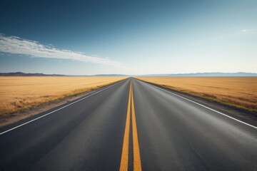 Fototapeta premium arafed road with yellow lines in a wide open field