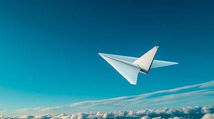 Paper Airplane in Flight Above Clouds