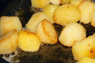Close up of Roasting Fried Potato Cubes