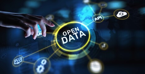 Open Data Promoting Transparency and Accessibility, projection on a virtual screen, Business and Technology Concept.