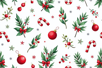 seamless watercolor winter pattern featuring festive decorations holiday