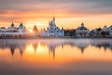 Fototapeta premium A magical kingdom where castles float on clouds, rivers flow with golden light, and imagination shapes the land