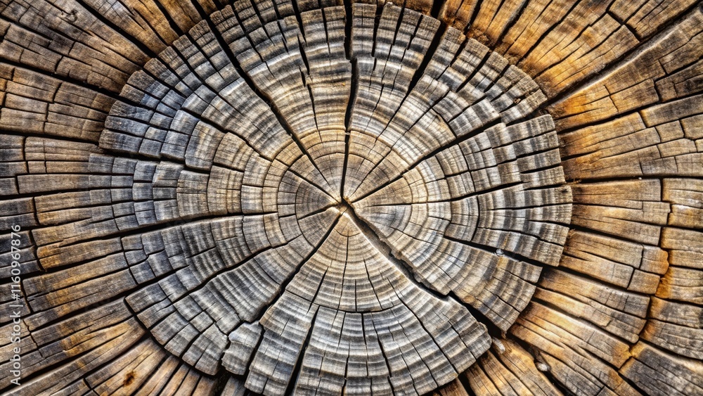 Poster the intricate concentric rings of a felled tree trunk, revealing a history of growth and time