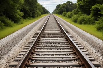 Fototapeta premium there is a train track that is going down the middle of the woods