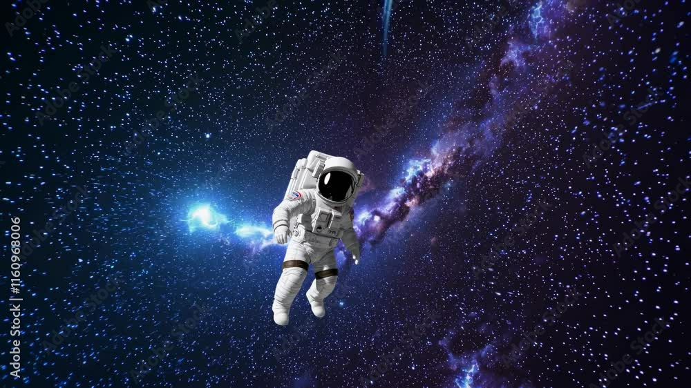 Poster exploring the mysteries of space while traveling through a colorful wormhole with an astronaut