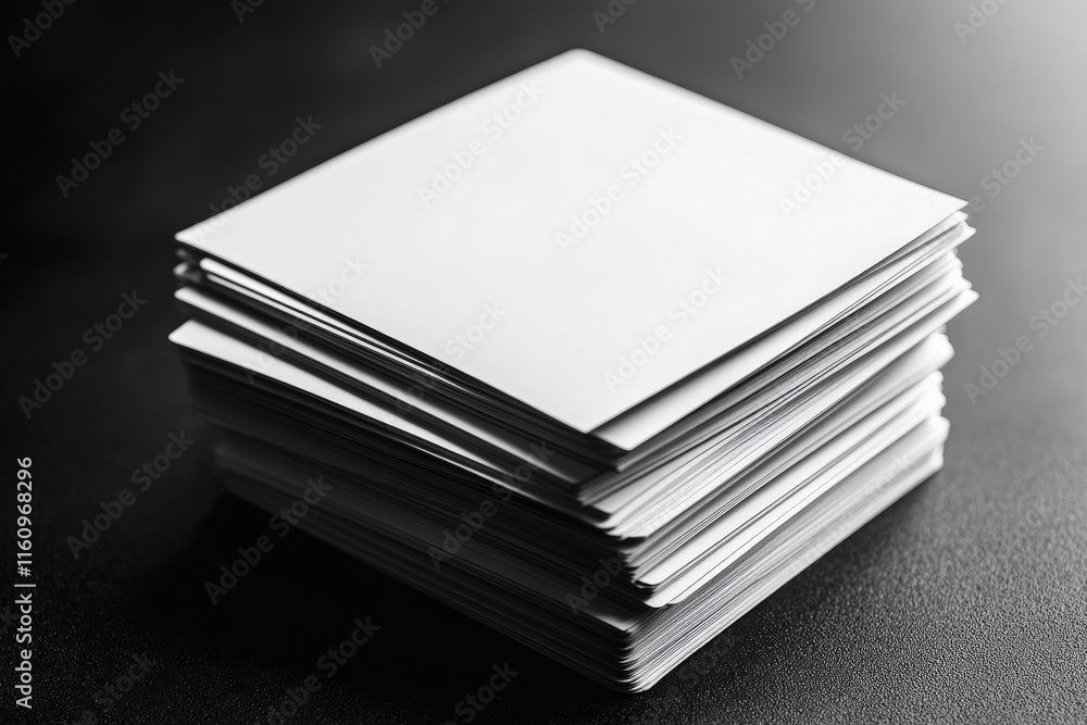 Poster blank sheets of paper stacked neatly on a black surface, ready for creative use or printing tasks