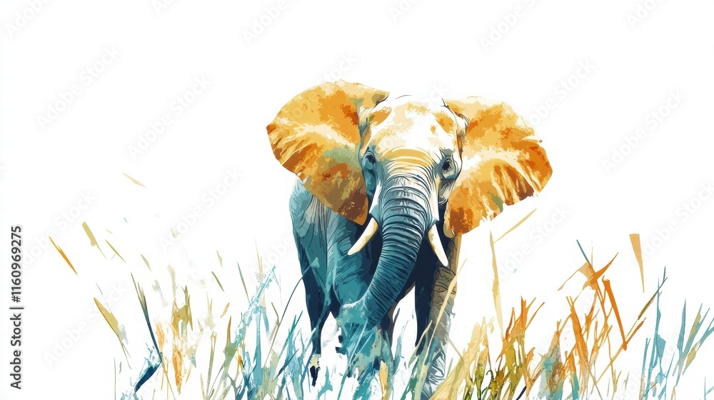 Leinwandbilder elephant standing gracefully in a vibrant illustration with ample copy space for text or branding ne
