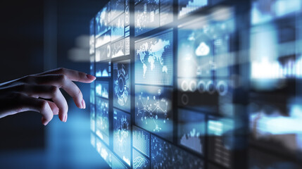 Applications icons on virtual screen, technology, development background concept.