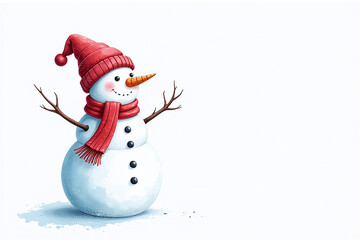 snowman wears scarf hat watercolor artwork white background festive holiday greeting card