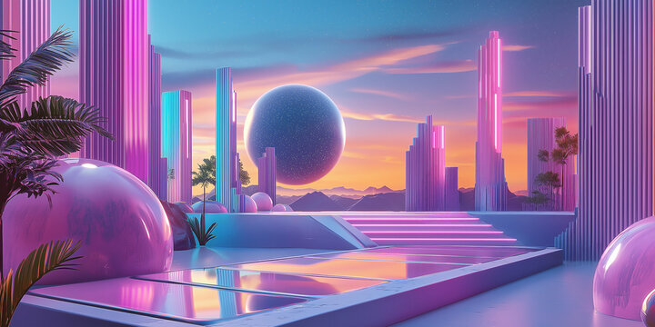 dynamic fusion iilustration of retro and futuristic elements