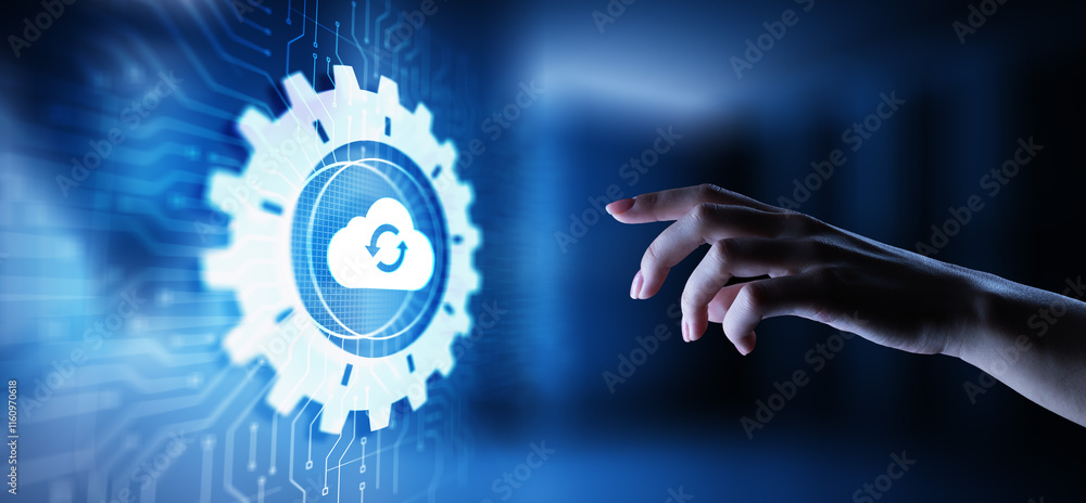 Poster cloud technology computing and data storage concept on virtual screen.