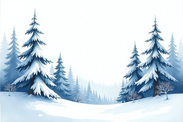 Fototapeta premium snowy forest scene set pure white backdrop serene watercolor painting