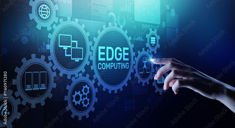 Aufkleber edge computing modern it technology on virtual screen concept.