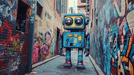 Retro Robot in a Graffiti Alley