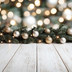 Festive Christmas Decoration with Ornaments and Pine Branches
