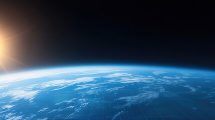 Stunning View of Earth from Space with Sunlight in the Background