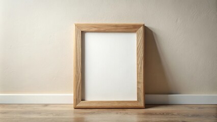 A Blank Wooden Frame Leans Against a Light Beige Wall, Ready to Be Filled with Your Favorite Memories