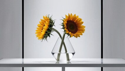  Two Yellow Flowers in a Vase of Simple and Original Shape